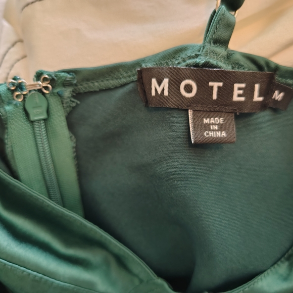 Motel Emerald Green Satin Bustier Fit & Flare Mini Dress, Size Medium - Picture 3 of 4